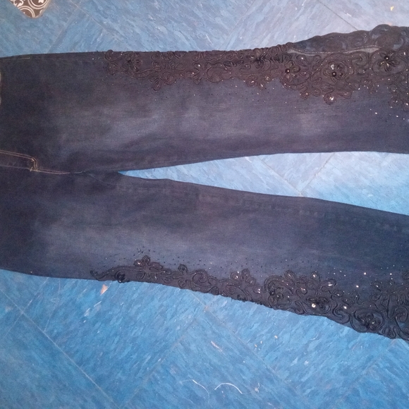 VINTAGE FANCY EMBELLISHED "SASSY THAI" BLUE DENIM JEANS SIZE 16 - Picture 10 of 16